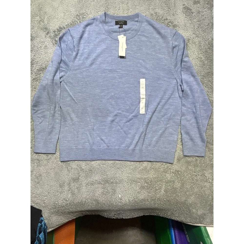 Banana Republic Sweater Men's 2XL XXL Light Blue 100% Merino Wool Crew Neck NEW